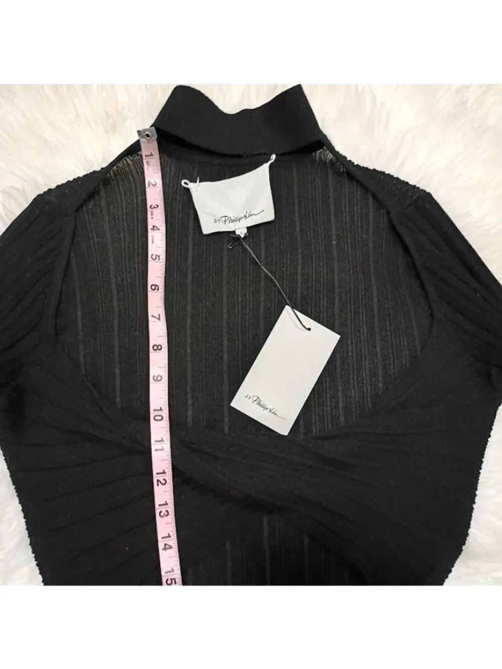 3.1 Phillip Lim Black Ribbed Twist-Front Turtleneck Long Sleeve Top Size L - Picture 11 of 15